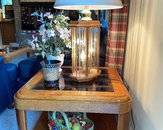 Oak/Glass Coffee, End Tables & Lamp!