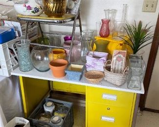 Retro Yellow Desk Set & Floral Supplies!