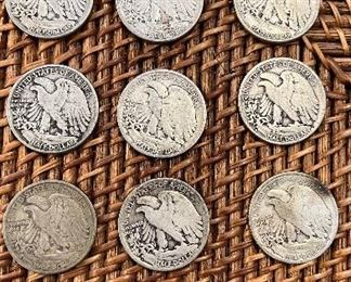 Lot#6  9 1944 Walking Liberty half Dollars $125 90% silver circulated ungraded Lot#8 1885 O Morgan Dollar $35 each 20 available ungraded coins -1, 1944 D 3, 1944P -5