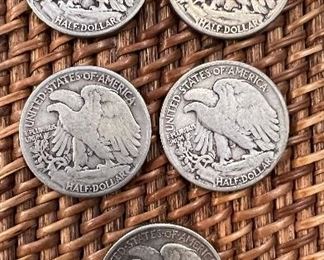 ot #11 1941 Walking Liberty 1/2 dolllars $60/5 ungraded circulated coins 90% silver