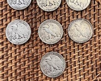 Lot # 10 1942 Walking Liberty half Dollars total 7 1942D-1 1942-6 $130/7 circulated ungraded coins 90% silver