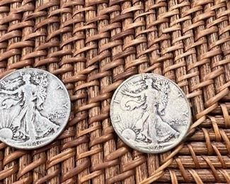 Lot #12 1946 and 1947 Walking Liberty 1/2 dollars $20/2 ungraded circulated coins 90% silver