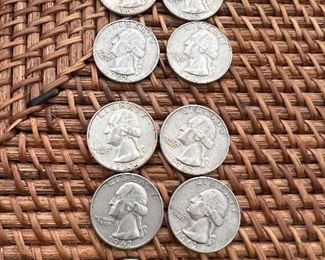 Lot of 10 1962Washington Quarters
Ungraded Circulated Coins
2 lots available $50 per lot of 10
90% silver