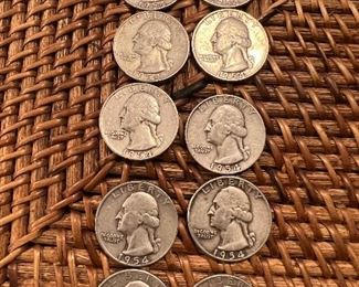 Lot of 10 1954 Washington Quarters
Ungraded Circulated Coins
1 lot available $55 per lot of 10
90% silver
