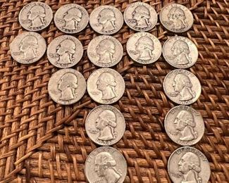 Lot of 19 1951-1958 Washington Quarters
Ungraded Circulated Coins
1 lot available $104.50 per lot of 19
1951-2. 1953-3.  1954-6 1957-2 1958-6
90% silver