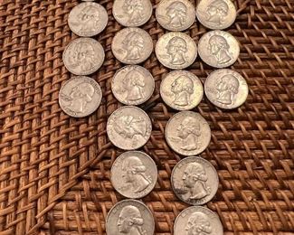 Lot of 23 1960-1964  Washington Quarters
Ungraded Circulated Coins
1 lot available $115 per lot of 23
1960-4
1962- 8
1963-7
1964-4
90% silver