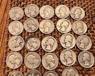 Lot of 24 1942-1945 Washington Quarters
Ungraded Circulated Coins
1 lot available $132 per lot of 24
1942-15
1943-5
1945-4
90% silver