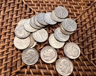 Lot #16 22 1952-1964 Roosevelt Dimes $44 circulated ungraded coins 