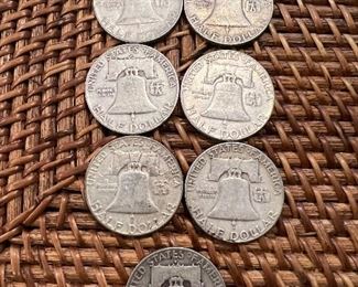 Lot 19 1952 Franklin Half Dollar 7/$70. 00 ungraded circulated coins 90% silver