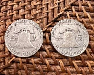 Lot 20 1953 Franklin Half Dollar 2/$20 ungraded circulated coins 90% silver