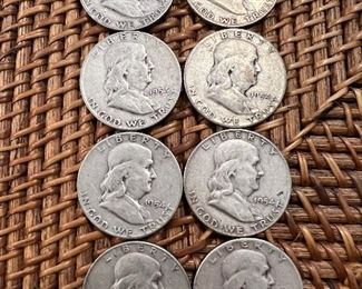 Lot 21 1954 Franklin Half Dollar 8/$80 ungraded circulated coins 90% silver