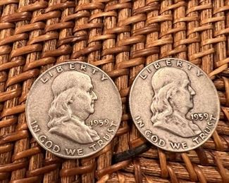 Lot 24 1959 Franklin Half Dollar 2/$20 ungraded circulated coins 90% silver