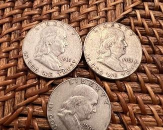 Lot 26 1961 Franklin Half Dollar 3/$30 ungraded circulated coins 90% silver