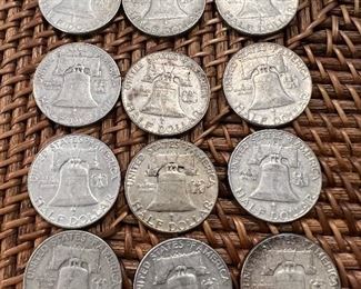 Lot 281963 Franklin Half Dollar 12/$120 ungraded circulated coins 90% silver