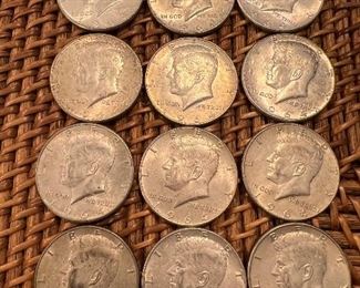 Lot 291964  Kennedy Half Dollar 12/$144 ungraded circulated coins 90% silver
