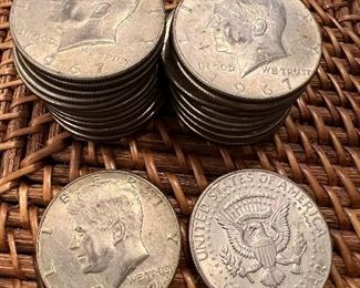 Lot 31 1967  Kennedy Half Dollar $5 each ungraded circulated coins 40% silver
25 Available 