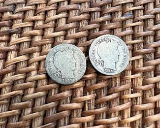 Lot 44 1907 and 1915 Barber Dimes $9.00/2  circulated ungraded 90% silver
