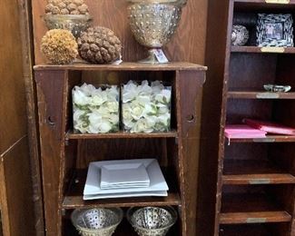 Unique bookcase, rose petals, silver, African pods