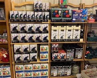 Christmas lights and shelves