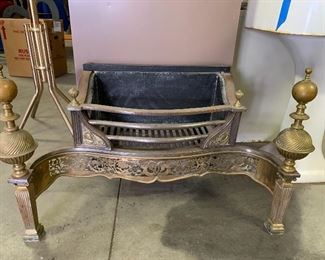 Antique heavy brass fireplace insert