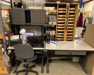Office desk with hutch, office chair, office desk with drawers