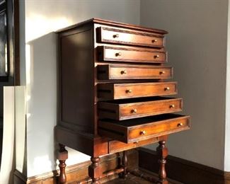 Uttermost 7 drawer cabinet. Each of the drawers has a very sturdy removable black velvet liner. This piece is magnificent! (see detail to follow)