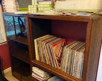 Vintage Record Albums, Oak Entertainment Center
