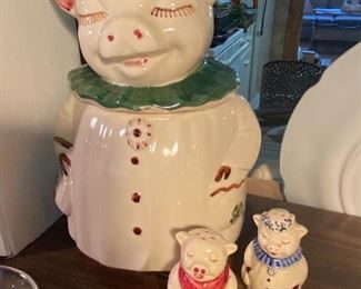 Antique Shawnee Pottery USA "Winnie Pig" Cookie Jar and Salt and Pepper Set - 1940s