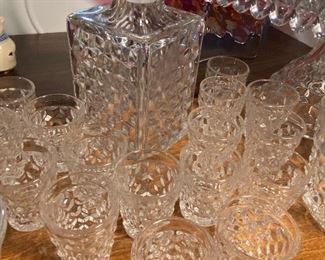 American Fostoria Decanter and glasses