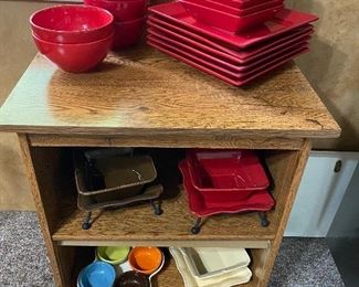 Microwave Cart, An Assortment of plates, bowls and Serving Dishes