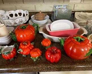 Antique Maruhon Tomato Teapot, Cream and Sugar Set, Salt & Pepper Shakers, Serving Dishes, Baking Dishes