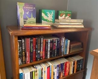 Vintage Bookcase with lower cabinet, hardcover and paperback books