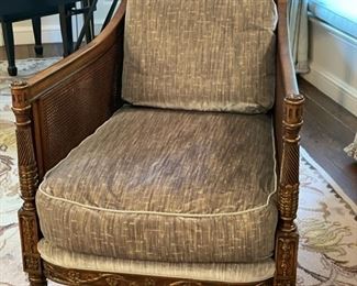 Carved-Wood Cane Arm Chair with Scalamandre Velvet Upholstered cushions. Measures 33" W x 44" D. Photo 1 of 4.