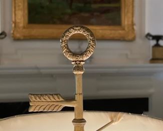 Pair of Gilt Bronze Empire Candlesticks Wired as Table Lamps. Measures 32" H x 12" D Shade. Photo 2 of 4.