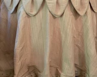 Particle Board Side Table Draped with Rogers & Goffigon "Fiorella" Fabric and Scalamandre "Cream & Celadon" Trim. Measures 36" D x 29.5" H. Photo 1 of 2.