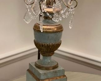 Pair of 18th Century Italian Girandole Table Lamps. Measures: 36" H; 18" D Lamp Shade; 7" x 7" Base. Photo 2 of 3.