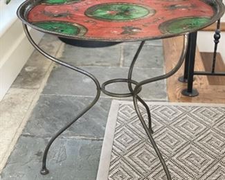 Antique Painted Metal Tray-Top Table. Measures 26" D x 25" H. Photo 1 of 2.
