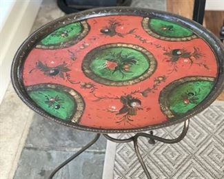 Antique Painted Metal Tray-Top Table. Measures 26" D x 25" H. Photo 2 of 2.