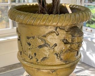 19th Century Mike Bell Yellow Jardiniere with Cherub Face. Measures 28" x 30" H. Photo 1 of 4.