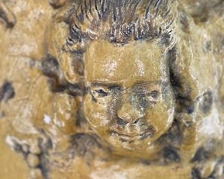 19th Century Mike Bell Yellow Jardiniere with Cherub Face. Measures 28" x 30" H. Photo 2 of 4.