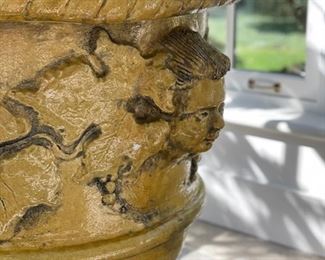 19th Century Mike Bell Yellow Jardiniere with Cherub Face. Measures 28" x 30" H. Photo 3 of 4.