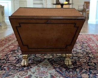 Antique Regency Satinwood Cellarette with Gilt-Wood Paw Feet. Circa 1820. Measures 26" W x 19" D x 22" H. Photo 1 of 6.