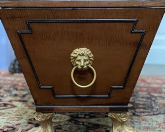 Antique Regency Satinwood Celllarette with Gilt-Wood Paw Feet. Circa 1820. Measures 26" W x 19" D x 22" H. Photo 6 of 6.