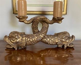 Pair of Holly Hunt Neoclassical Dolphin Candle Holders. Each Measures 24" W x 12" H. Photo 1 of 3.