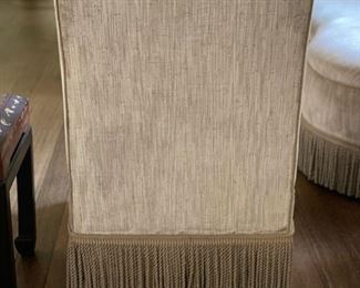 Pair of Slipper Chairs in Scalamandre "Strie Velvet" with Theodore Merwitz French Hand-Woven Fringe. Each measures 22" W x 27" D. Photo 3 of 3.