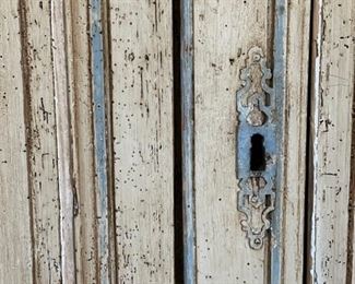 Antique French Provincial Cabinet with Fleur De Lis Stencil on Front. Measures 51" W x 27" D x 37" H. Photo 3 of 4.