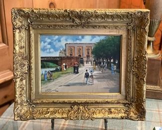 Francesco Tammaro "Park Scene" Original Oil Painting. Late 20th Century. Measures 14" x 13"; 9" x 7" Without Frame. Photo 1 of 4.
