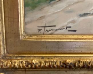 Francesco Tammaro "Park Scene" Original Oil Painting. Late 20th Century. Measures 14" x 13"; 9" x 7" Without Frame. Photo 3 of 4.