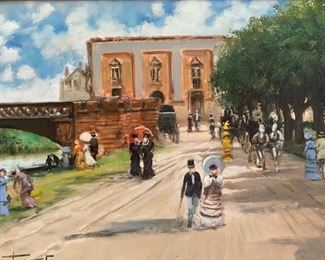 Francesco Tammaro "Park Scene" Original Oil Painting. Late 20th Century. Measures 14" x 13"; 9" x 7" Without Frame. Photo 2 of 4.