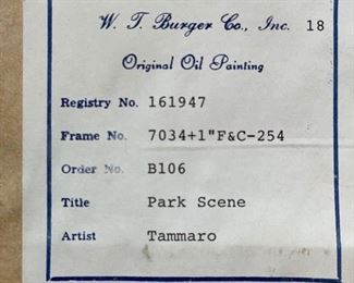 Francesco Tammaro "Park Scene" Original Oil Painting. Late 20th Century. Measures 14" x 13"; 9" x 7" Without Frame. Photo 4 of 4.